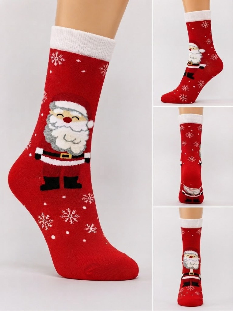 Kırmızı Kar Tanesi Noel Baba Çorabı