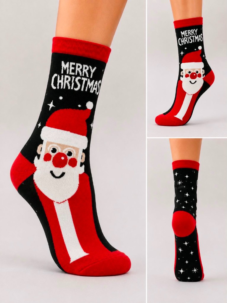 Merry Christmas Noel Baba Çorabı (Siyah)
