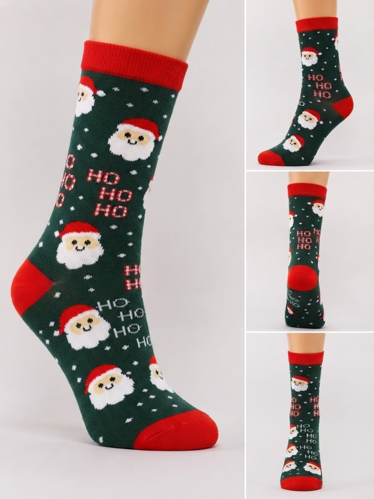 Yeşil HO HO HO Noel Baba Çorabı