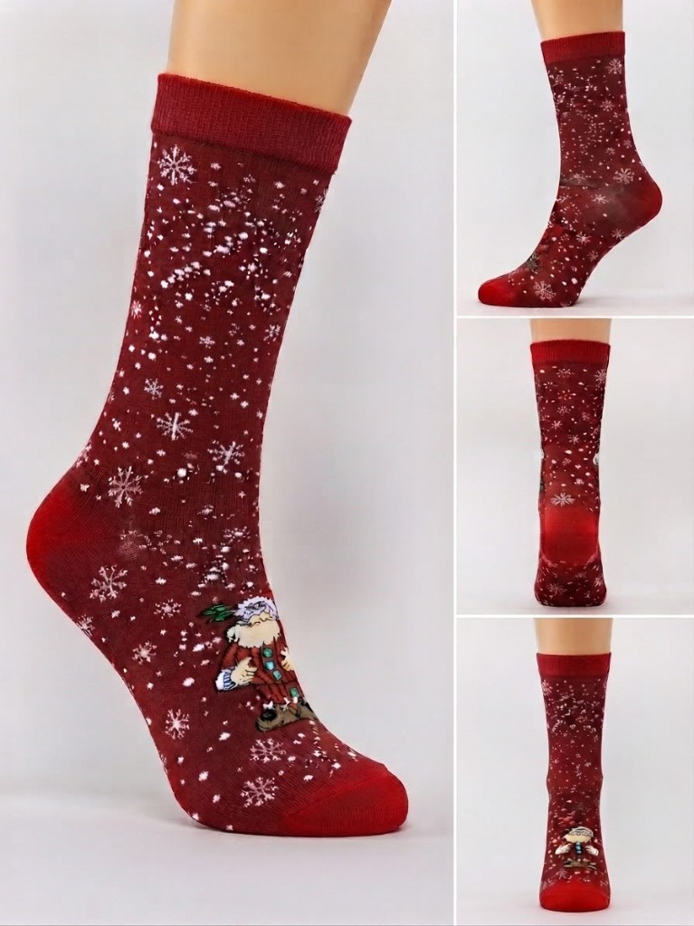 Bordo Kar Tanesi Noel Baba Çorabı