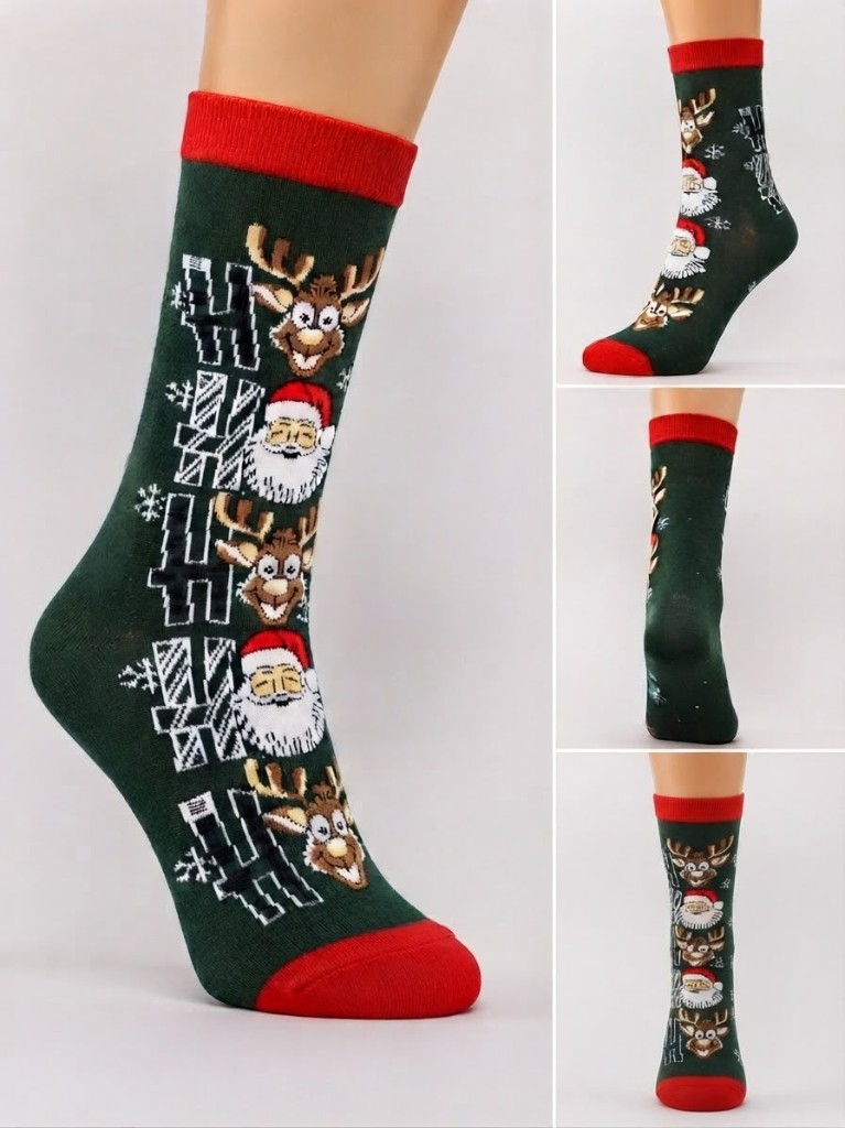 HO HO HO Santa ve Geyik Çorabı